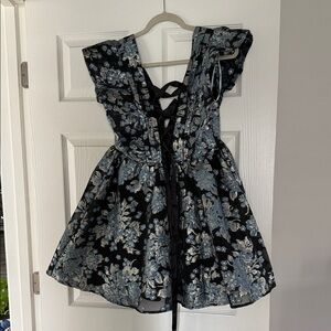 Lulu's Black and Silver Floral Mini Dress